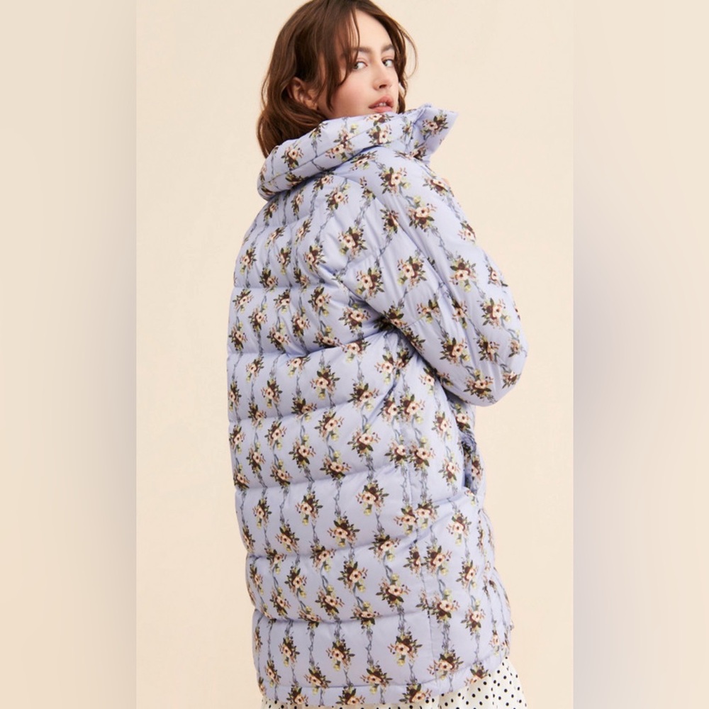 Anthropologie Rachael anotoff  Blue Floral Quilted Jacket